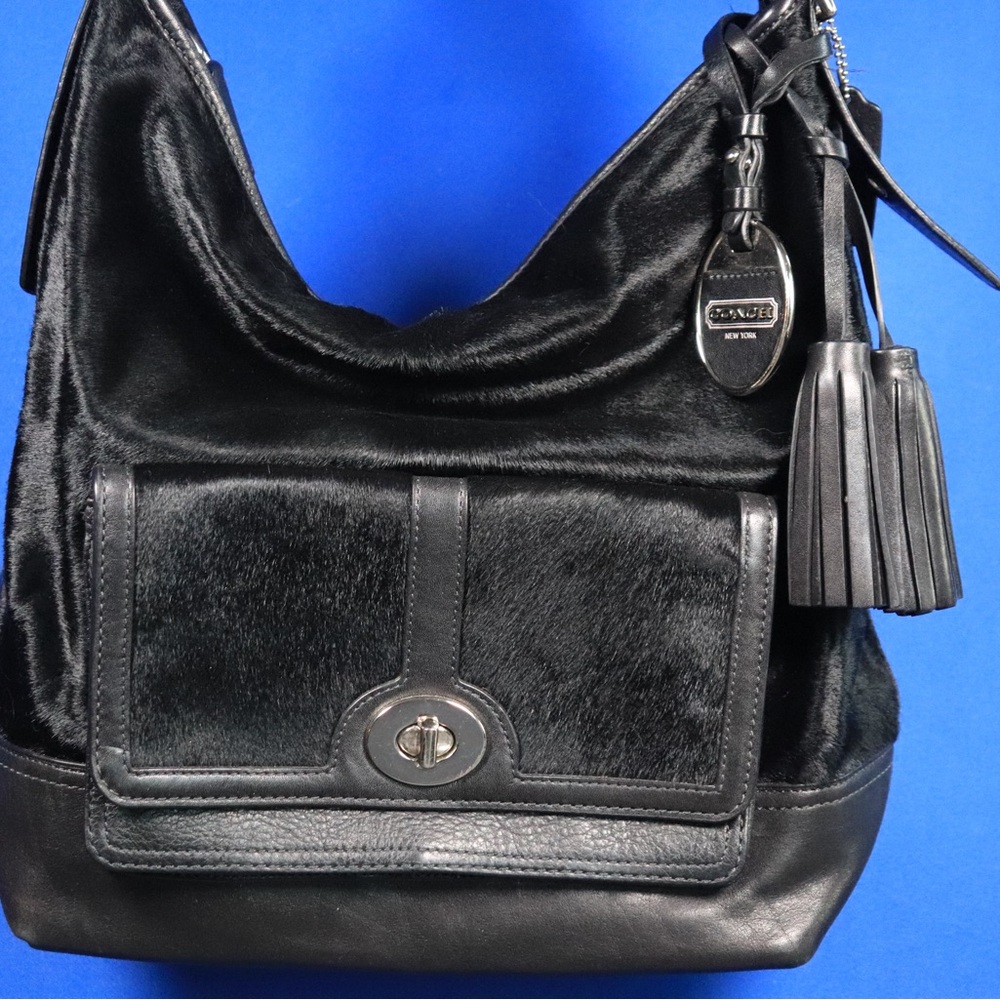 RARE Coach Legacy Black Calf Hair and Leather Duffle Bag Style 21158 - Picture 2 of 14